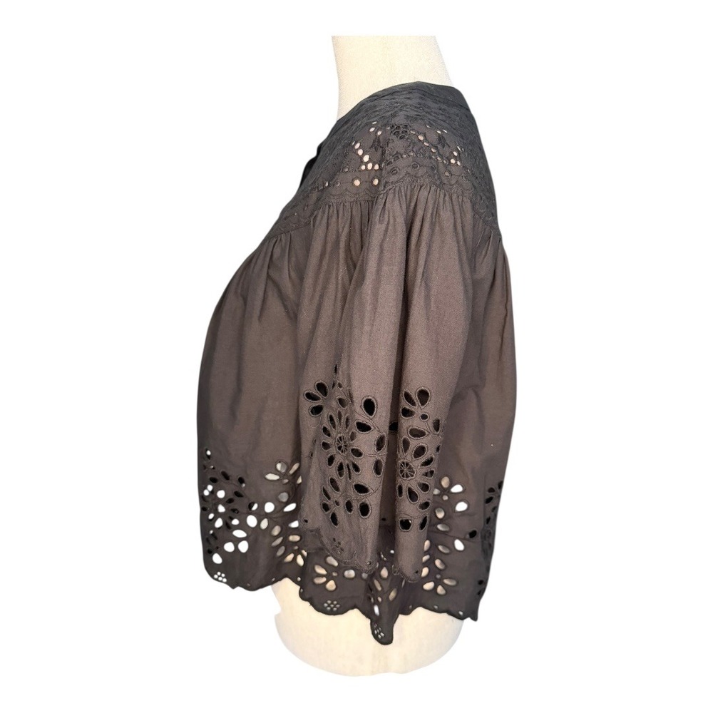 Madewell Black Eyelet Cropped Button-Front Blouse - Picture 3 of 8